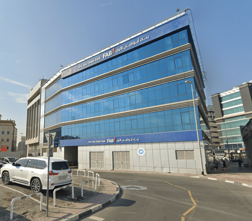 Al Khabeesi headquarters commercial and office building. Backside Road photo of the project showing building and surroundings.