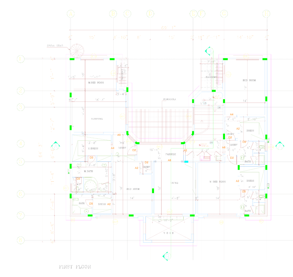 Classical Villa Architectural Design Project-2. first floor plan of the villa.