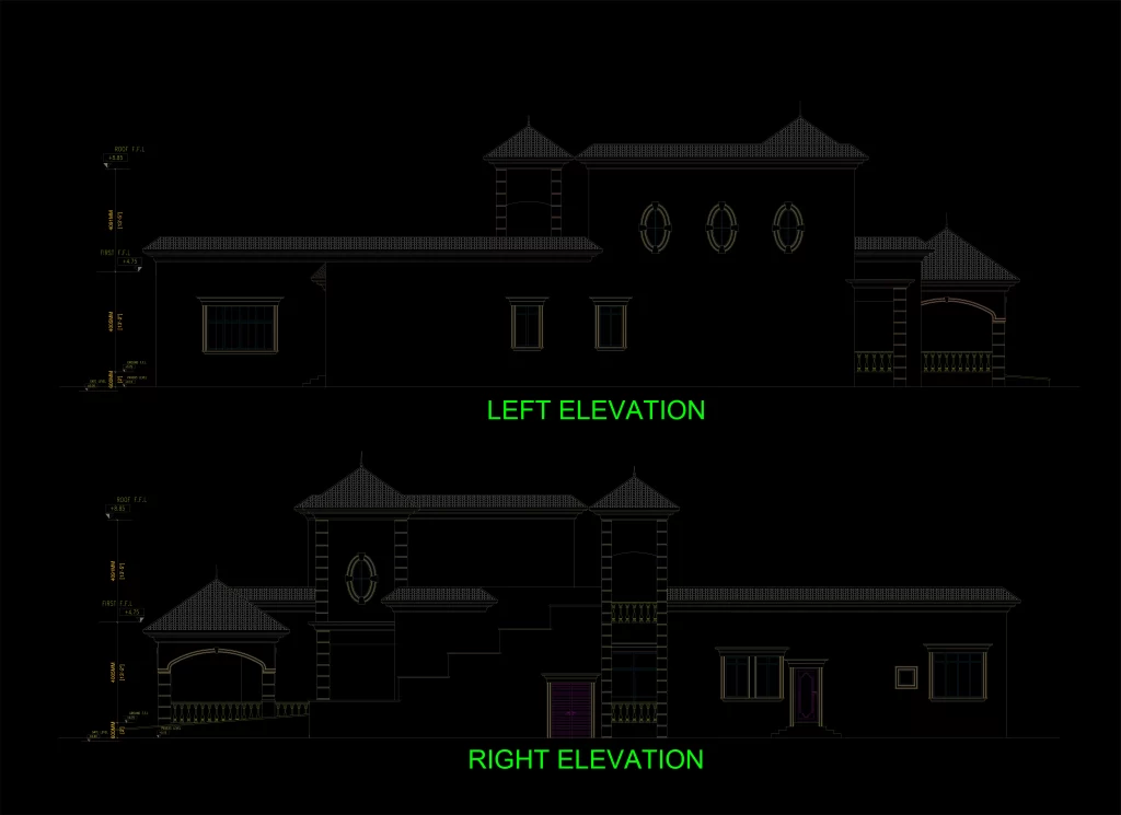 Villa Design, Villa Architecture of ICF system project.  the left and right elevations of the villa design, villa architecture of ICF system.