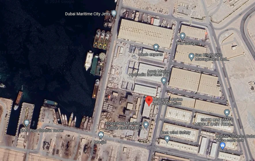 Mubarak Marine Ship Building Industrial Architecture project. shows the project location in the new city from Google Maps.